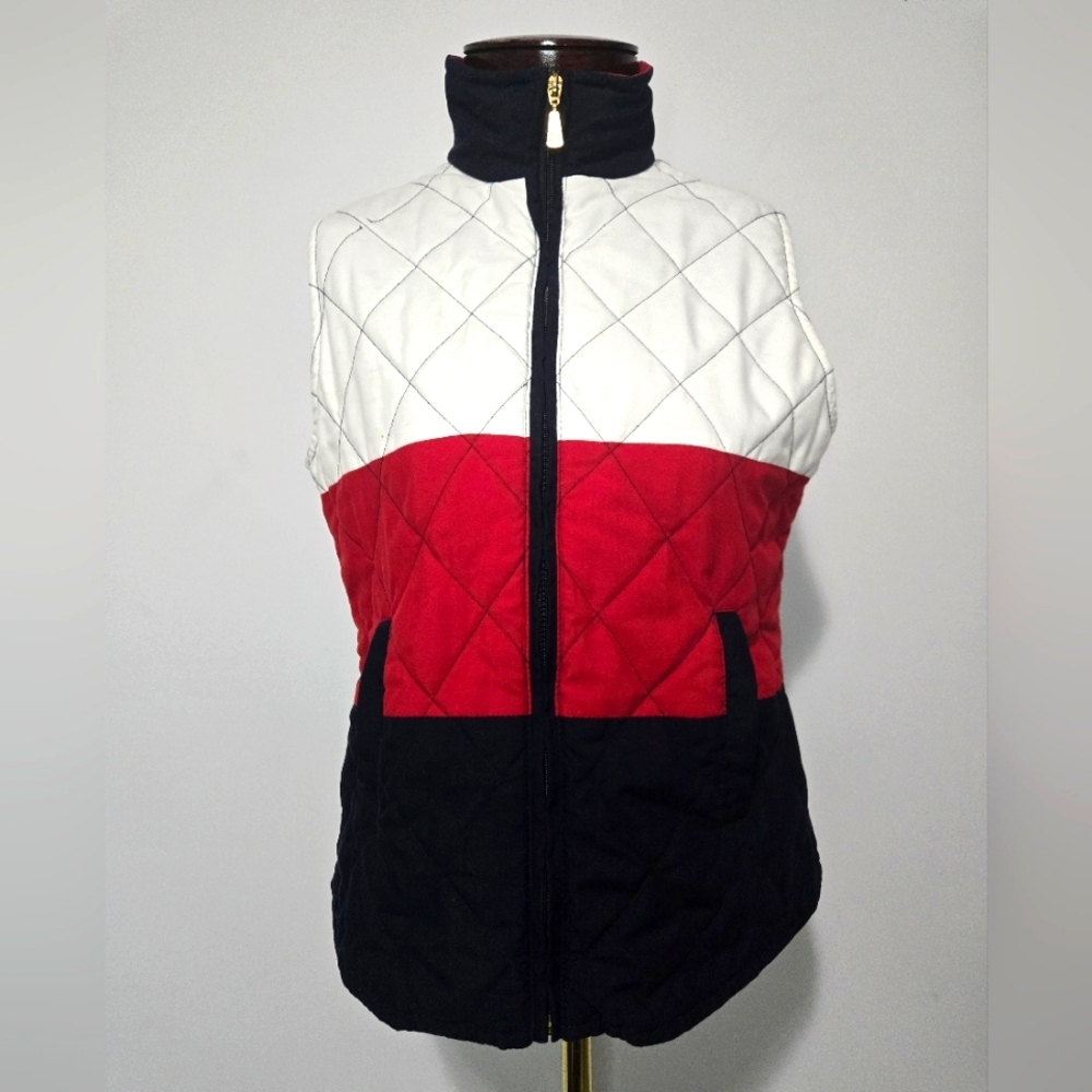 LISA CAMPIONE YACHTING navy/red/white quilted vest. Size 36/ large